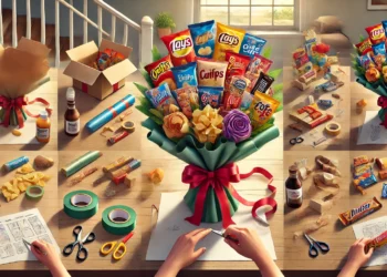cara bikin buket snack dari kertas kado