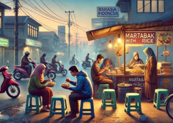 Tren makan martabak pakai nasi