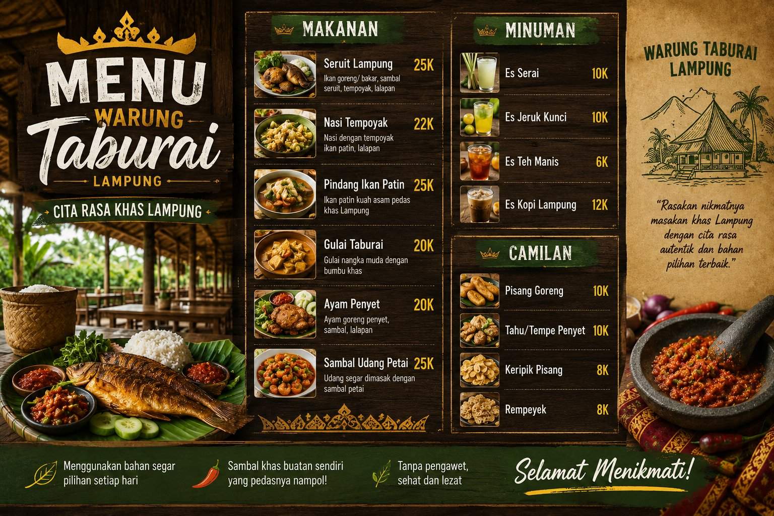 Menu Warung Taburai Lampung Lengkap Dan Harga Terbaru