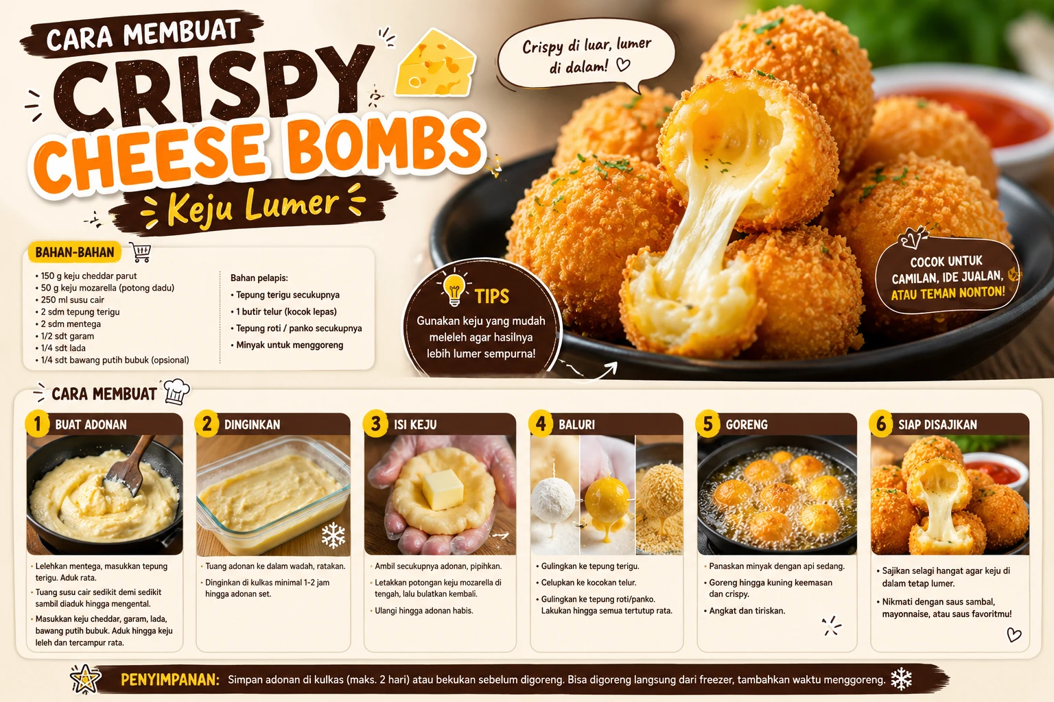Cara Membuat Crispy Cheese Bombs Keju Lumer Viral