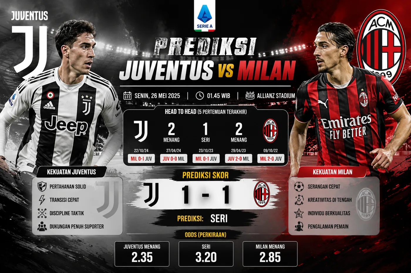 Prediksi Juventus vs Milan Jadi Duel Panas Serie A